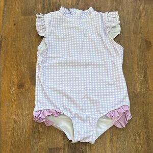Kids Gingham One Piece Swimsuit - Purple and White